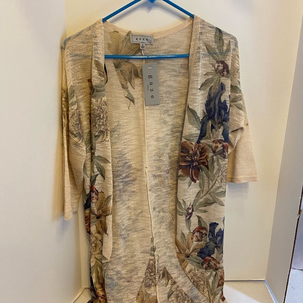 Gaze‎ summer sweater m flowers beige cardigan NEW
